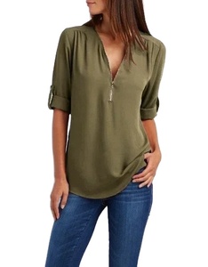 Camisa Holgada Fresca de Verano para Mujer, Cuello en V Profundo, Gasa, Blusa Informal para Mujer, Sexy, con Cierre, Talla Grande, Manga Larga, a la Moda - Product Image 6