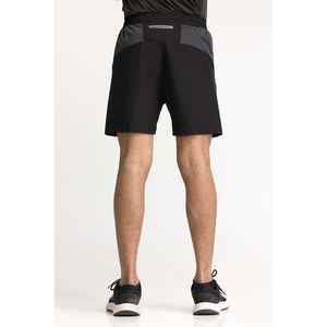 Shorts de sport noirs 100 % polyester avec taille élastique AW-SHT23-030, shorts texturés, décoration logo, motif uni, style sportif - Product Image 1