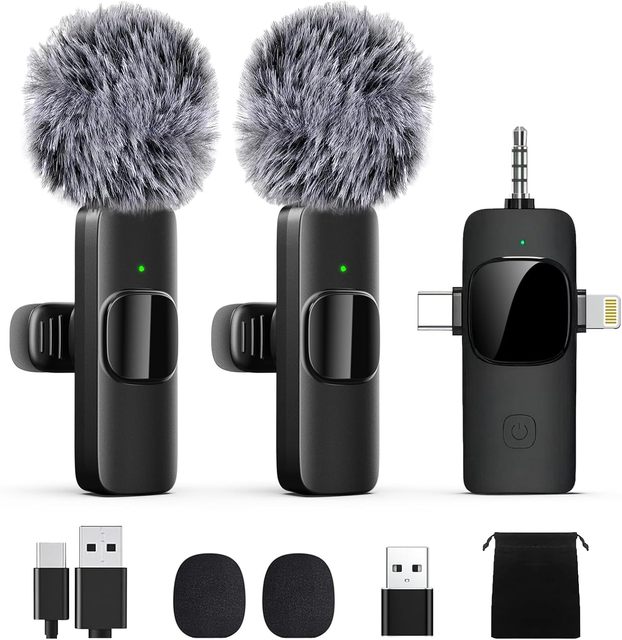 Mini Microphone K15 Wireless Lavalier Recording Lapel Microphone Podcast 3 in 1 Microphone for Liverstreaming Vlog