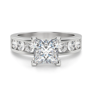 Princess Cut Moissanite Sterling Silver Engagement <b>Ring</b> with Channel Set for Wedding Party Anniversary - Product Image 1