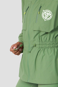 Femmes décontracté taille haute Biker Shorts à capuche Zip respirant coupe-vent veste solide motif Satin vêtements de sport personnalisé printemps - Product Image 5