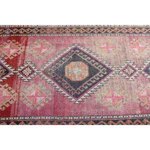 3.3x9 ft <b>Runner</b> Turkish Vintage Rug, <b>Red</b> Patchwork Wool Rug - Product Image 2