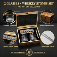 SHUNSTONE Verres à whisky rotatifs, ensemble de deux pièces, avec pierres à whisky, plateau en bois, kit de bienvenue pour employés