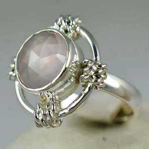 925 Sterling Silver Handmade <b>Ring</b> with Round Cut Rose <b>Quartz</b> Boho Style January Birthstone Jewelry Perfect Gift for Her Birthday - Product Image 4