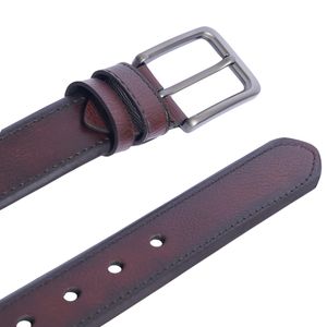 หนังวัวสีน้ำตาลเข้ม คุณภาพพรีเมียม ทนทาน โลโก้สั่งทำได้ หัวเข็มขัดโลหะผสมทำมือ ทรงสี่เหลี่ยม วินเทจ ลำลอง มีทุกสี - Product Image 3