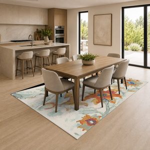 Alfombra de Área Chenille Lavable a Máquina con Estampado Digital Tradicional Anatolia en Beige Marrón, Antideslizante, Modelo LXDP-0231 de RUGS DEPOT, Venta al Por Mayor - Product Image 4