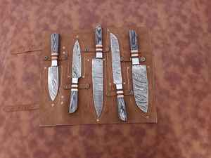 Juego de cuchillos de chef ambidiestros ecológicos internacionales artesanales de acero HOJA DE Damasco mango de palisandro tiras marrón Beige 6-7.9 pulgadas - Product Image 5