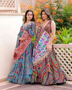 High Quality Traditional Indian & Pakistani Georgette Embroidery Digital Print <b>Lehenga</b> <b>Choli</b> Dupatta <b>for</b> Winter & Summer Parties - Product Image 1
