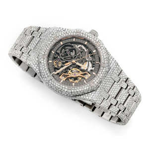 Mens Quartz Stainless Steel Limited Edition <b>Iced</b> <b>Out</b> Moissanite <b>Watch</b> with Coated Glass Dial - Product Image 3