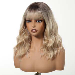 Peluca Sintética DWY de Alta Calidad con Flequillo Ondulado Marrón Castaño para Mujer, Fibra Resistente al Calor, Línea de Cabello con Partidura Media - Product Image 5
