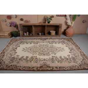 <b>Vintage</b> Turkish <b>Rug</b> Classic Beige Brown 5.6 X 8.7ft Large Area Wool Latex Patchwork for Hallway Rectangle for Bedside <b>Rug</b> - Product Image 4