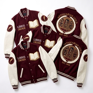 Veste universitaire Contract Producer avec manches en cuir, broderie Wool Cellar Vault et patch raisin, marron - Product Image 4