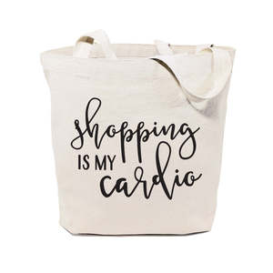 Sac fourre-tout en toile de coton écologique, imprimé par transfert thermique, recyclable, taille moyenne, pour usage quotidien et publicité – « Le shopping est mon cardio» - Product Image 1