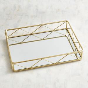 Plateau de miroir en aluminium plaqué or de conception ronde luxueuse moderne pour servir la nourriture et améliorer la décoration de table - Product Image 4