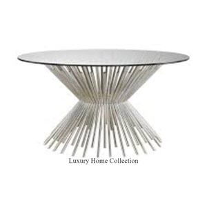 Metallic High Grade Pipe Made Center and Side <b>Table</b> <b>Silver</b> Color Polishing Shiny Look Luxurious Design Drinkable <b>Table</b> Glass Top - Product Image 1