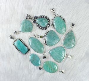 Designer <b>Silver</b> Plated Amazonite Gemstone Pendant <b>Necklace</b> Mixed Shape <b>Crystals</b> Amazonite Jewelry with Charms - Product Image 3