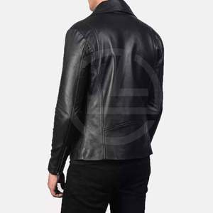Blouson aviateur en cuir de mouton pour homme avec col montant en tissu de toile style robuste imperméable et coupe-vent - Product Image 3