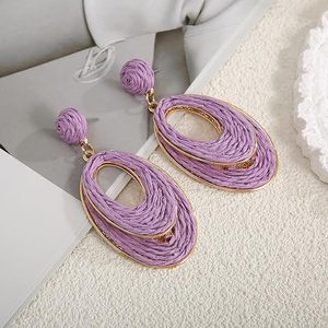 Pendientes de aro de rafia hechos a mano para mujer, joyería colgante Bohemia ligera, fiesta de moda, verano, Vacaciones en la playa, diseño de envoltura de paja ovalada - Product Image 4