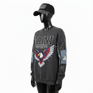 Sweat-shirt surdimensionné pour femmes Premium Cotton Fleece 320 GSM Patch Sleeve Eagle Embroidery Logo Custom Women respirant Sweatshirts - Product Image 4