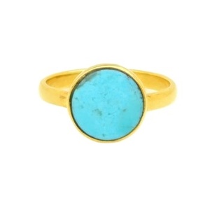 Meilleure vente bague fine unisexe-tendance en plaqué or 18 carats rhodié 12mm pierre précieuse naturelle Arizona Turquoise bijoux en forme de pièce de monnaie pour femmes - Product Image 6