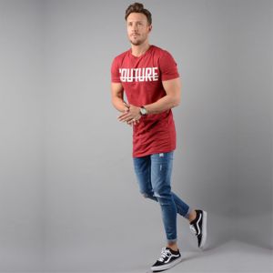 T-shirt palangre rouge rose pour homme-Coupe ajustée, manches courtes, 100% coton peigné à anneaux fins, 200g/m2 - Product Image 3