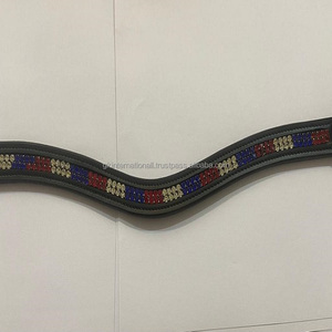 Nouvelle bande de front de cheval en cuir noir fait à la main de qualité d'exportation personnalisée avec 2 rangées de cristaux clairs bleus rouges strass Bling - Product Image 6