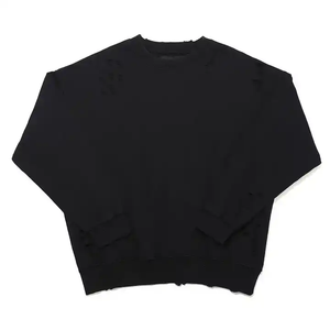 Sweat-shirt à capuche pour homme de qualité supérieure personnalisé, col rond, bord brut, effet vieilli, lavage à l'acide, sweat-shirts à col rond - Product Image 3