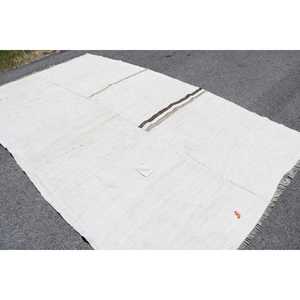 พรมวินเทจขนาด 6.1x10.5 ฟุต พรมลายทางสีขาวสไตล์ตุรกี ทำจากขนสัตว์ - Product Image 4