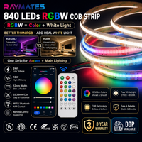 Bande lumineuse flexible RAYMATES 24V RGBW COB, 840 LED, bandes lumineuses colorées haute densité, LED COB dimmable, bande lumineuse LED pour intérieur