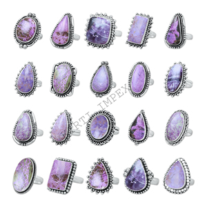Anillos mínimos de piedras preciosas de forma mixta Stichtite de latón macizo de calidad superior al por mayor para fiesta de aniversario de boda - Product Image 3