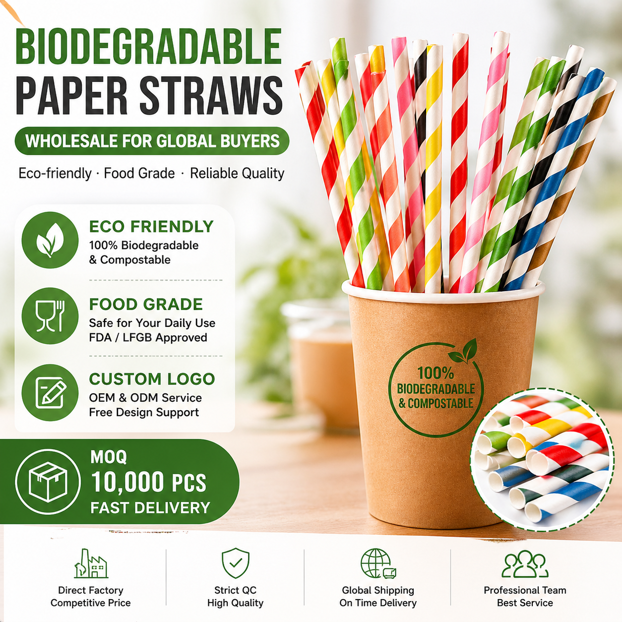 Biodegradable Paper Straws Bulk Custom logo Disposable Straws Manufacturer