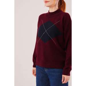 เสื้อสเวตเตอร์เบอร์กันดีลำลองแบบคอเต่าครึ่งตัวพร้อมลายด้านหน้าสำหรับฤดูใบไม้ร่วง ขายส่ง - Product Image 3