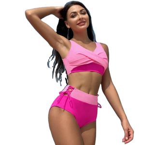 Conjunto de Dos Piezas con Corte Alto y Textura Estética, Transpirable, para Verano, Bikini de Playa para Mujer - Product Image 3