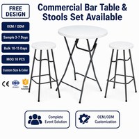 Table ronde pliante blanche compacte pour fêtes, table à cocktails avec pieds en métal noir pour événements intérieurs et extérieurs