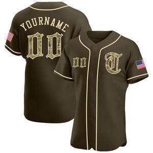 La ropa de equipo personalizada más vendida, camiseta de béisbol de camuflaje Oliva personalizada de ciudad, bandera americana auténtica, moda, saludo al servicio - Product Image 1
