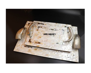 2025 MADRE DE PERLA ARTESANÍA BANDEJA DE SERVICIO DE ARTESANÍA DE MADERA para EID DECORACIÓN DEL HOGAR REGALO BANDEJA DE COCINA BANDEJAS RAMADAN ÁRABE - Product Image 3