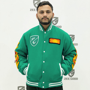 Chaqueta de invierno deportiva de equipo Letterman de alta calidad para hombres de talla grande Lona de estilo callejero con cuello levantado - Product Image 1