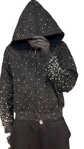 Sweat à capuche zippé streetwear en gros, 100% coton, French Terry, délavé à l'acide, personnalisation sur toute la surface avec strass, sweats à capuche zippés - Product Image 5