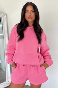 Conjunto de Sudadera Extra Grande y Pantalones Cortos para Mujer, Estilo Casual Urbano, Color Sólido, Suave, 100% Algodón, Ropa de Verano Relajada, Ecológica - Product Image 6