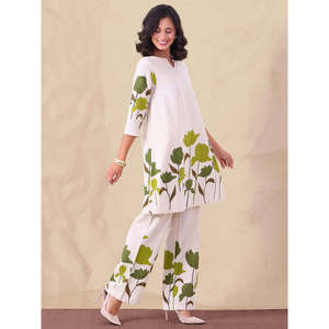 DEEBACO Women's Cotton Green Floral Co-ord Set <b>Split</b> Neck Long Tunic With Ankle <b>Trouser</b> Summer Spring Casual Western Wear Outfit - Product Image 6