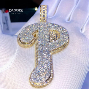 Colgante Personalizado con Letra Inicial 'P' en Moissanita Certificada de Lujo, Plata 925, Estilo Hip Hop para Raperos - Product Image 6