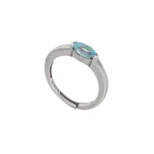 Anillo de Topacio Azul Marquesa y Geométrico para Mujer, Chapado en Rodio, Corte Ovalado, Certificado IGI, Ajustable, Opción de Regalo - Product Image 2