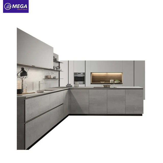 MEGA Modern Kitchen Cabinet Furniture Smart Design Idea With Glass Door and PVC Finish MDF Carcase Kitchen Joinery Sets