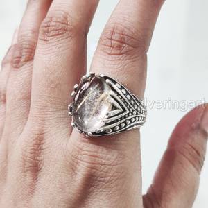 Bague en argent sterling 925 pour homme, avec pierre précieuse naturelle quartz rutile doré, pierre de naissance de avril, bijoux arabes vintage, vente en gros - Product Image 1
