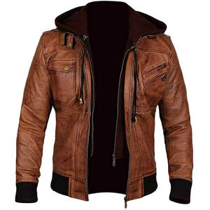 Factory Outlet Estilo de lujo Chaqueta de cuero de motorista de moda para hombres Chaqueta de moto transpirable y de cuero de vaca original para hombres - Product Image 3