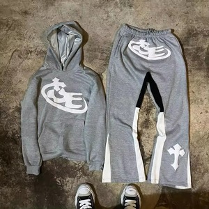 Capucha interior Satén Precio barato Trajes con cordón al por mayor Entrenamiento Jogging Sport Wear Hombres 2 piezas Sudadera con capucha y conjunto acampanado - Product Image 6