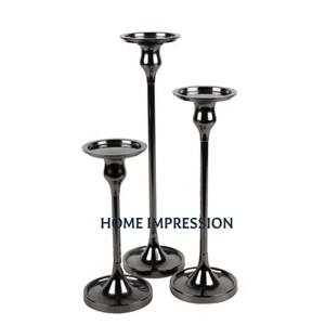 Ensemble nickelé noir de 3 bougeoirs en métal de forme ronde de la plus haute qualité centres de table de mariage décoratifs pots de bougie - Product Image 1