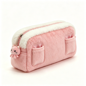 Étui à crayons en peluche axolotl rose personnalisé, adorable trousse à crayons en peluche axolotl avec breloque, grande capacité, axolotl en peluche moelleux - Product Image 3