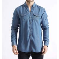 Pasokan Grosir Kemeja Denim Kasual Slim Fit Pria Streetwear Poliester/Katun Cepat Kering Bernapas Dapat Disesuaikan Semua Musim Pabrik