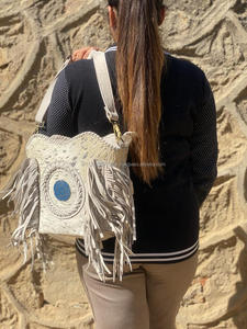 New Western Style Hair on Hide Metallic Fur Suede Leather Fringe <b>Bags</b> High Quality Fur Leather Unique Middle Concho Fringe <b>Bags</b> - Product Image 2